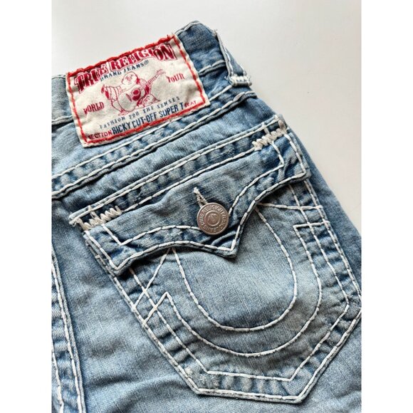 TRUE RELIGION Ricky Cut-Off Super Tee Cotton Denim Bermuda Shorts, Size 28 - Picture 9 of 16